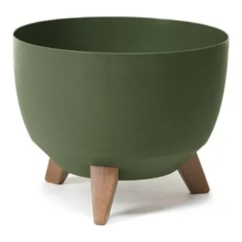 Květináč Lamela LAMELA, ROMA wood ECO průměr 24 cm, zelená, mísa na nožkách