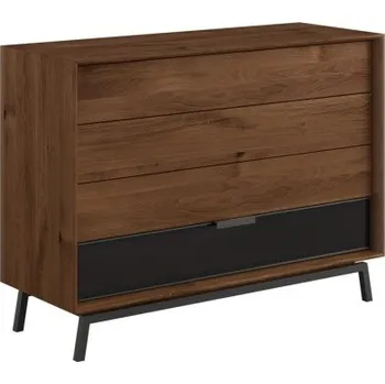 Komoda KATMANDU Komoda 4x zásuvka Modern Loft, sklo, dub, Tabák, rozměr 121x90x45cm