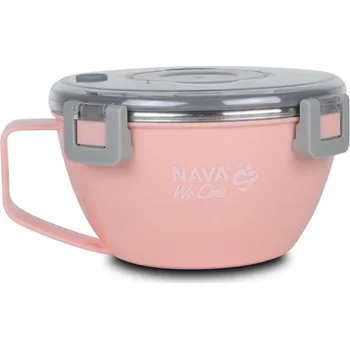 Termobox Nava Greece kulatý nerezový obědový box "We Care", růžový 850 ml