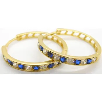 Náušnice Klenoty Budín Velké zlaté kruhy náušnice se zirkony a modrými safíry 585/2,48gr HK2165 (Klenoty Budín Velké zlaté kruhy náušnice se zirkony a modrými safíry 585/2,48gr HK2165)