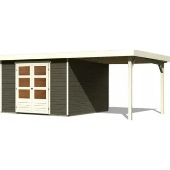 Zahradní domek dřevěný domek KARIBU ASKOLA 6 + přístavek 240 cm (23501) terragrau LG3202 Varianta: dřevěný domek KARIBU ASKOLA 6 + přístavek 240 cm (23501) šedý LG3202