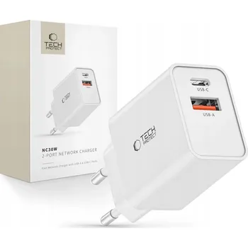 Síťová nabíječka Tech-Protect NC30W 2x USB-C PD 30W / USB-A QC 3.0 bílá
