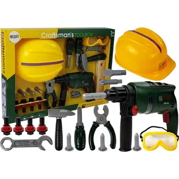 Dětská dílna SADA NÁŘADÍ S VRTAČKOU, ZVUKOVÝMI EFEKTY, PŘILBOU A BRÝLEMI PRO DĚTI