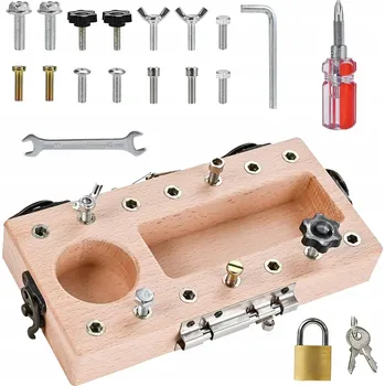 Dřevěná hračka Dřevěná senzorická manipulační tabule Montessori vzdělávací