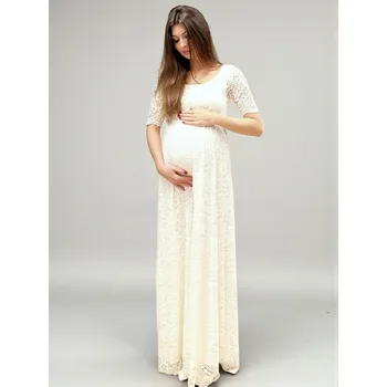 Těhotenské šaty Těhotenské svatební šaty Celeste - smetanově bílé, krajkové Velikost: 2XL