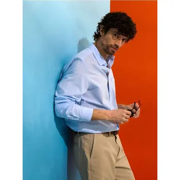 Pánská košile Sinsay - Bavlněná košile s dlouhými rukávy a náprsní kapsou - modrá - 461HS-05X - 461HS-05X-3XL