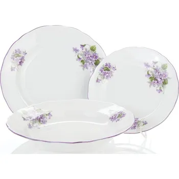 Talíř Talířová souprava, fialky, Český porcelán Dubí, 18 dílná