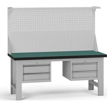Dílenský stůl B2B Partner Pracovní stůl do dílny G8 s nástavbou, 1800 x 750 x 800 mm, 2x kontejner, 4 zásuvky, šedá