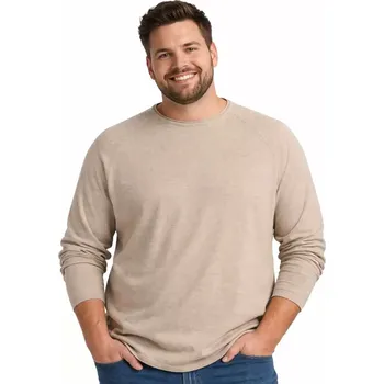 Pánské tričko Pánské tričko Jack & Jones s dlouhým rukávem velká velikost 12294247 béžové (7XL)