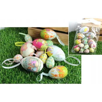 Velikonoční dekorace Velikonoční vajíčka s poutkem BAREVNÁ, sada 12 ks (4x2,5-7x4,5 cm)