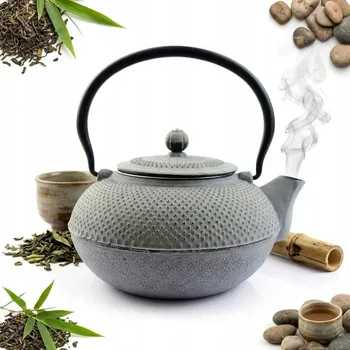 Konvice na čaj KONVICE LITINOVÁ ČAJNÍK 1,5 L SE SÍTKEM Z NEREZOVÉ OCELI NA SVAŘÁK A BYLINKY ŠEDÁ