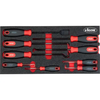 VIGOR V5070, Sada háků a škrabek | 9-dílný, 9 ks nářadí, vložka S 188x393x35 mm