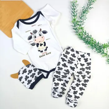 Kojenecká souprava 3-dílná bavlněná kojenecká souprava body polodupačky a čepička Kravička 56/62 ( 0-3 m)