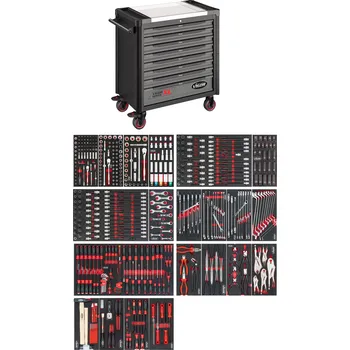 Vigor V4481-X/499, Dílenský vozík řady XL, nerez deska, s nářadím | 514 dílů