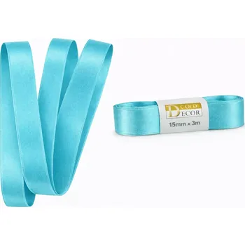 Stuha Stuha saténová světle tyrkysová - skládaná 15mm x 3m (6,-Kč/m) (Světle tyrkysová (Aqua) saténová stuha, skládaná ( bez plastové cívky), kvalitní oboustranný satén)