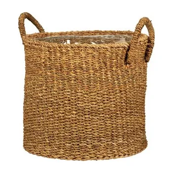 Úložný box Košík z mořské trávy 516 oříšková 37 - s fóliovou vložkou a úchyty