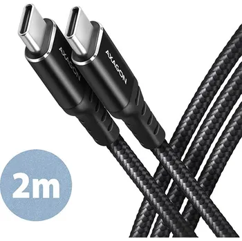 AXAGON BUCM-CM20AB, HQ kabel USB-C USB-C, 2m, USB 2.0, PD 60W 3A, ALU, oplet, černý