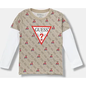Chlapecké tričko Dětské bavlněné tričko s dlouhým rukávem Guess N5BI03.I3Z14.9BYA béžová 80X, vel. 105-112
