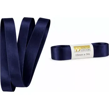 Stuha Stuha saténová námořnická modrá - skládaná 15mm x 3m (6,-Kč/m) (Modro-černá (Navy Blue) saténová stuha, skládaná ( bez plastové cívky), kvalitní oboustranný satén)