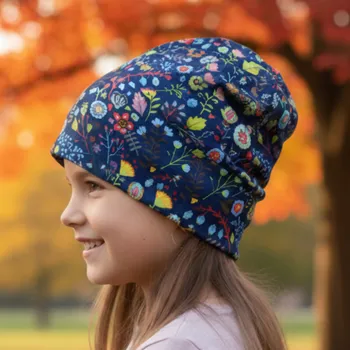 Čepice Dívčí fleesová ČEPICE modrá kytičky Yetti Dráče