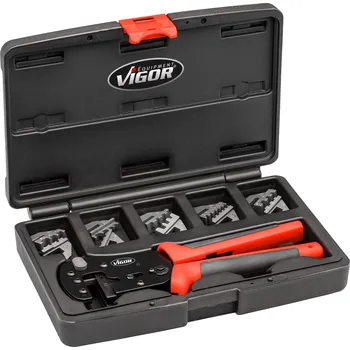 Kleště VIGOR V2499N, Sada pákových krimpovacích kleští | 6 dílná, 6 ks nářadí, výměnné krimpovací vložky