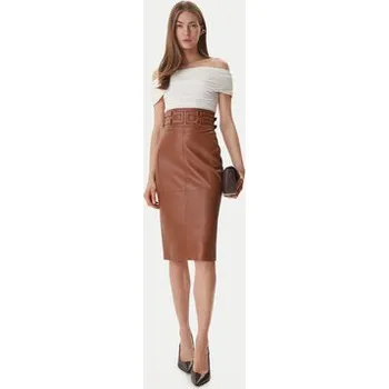 Dámská sukně Elisabetta Franchi Kožená sukně GP-09Z-61E2-V890 Hnědá Regular Fit 46