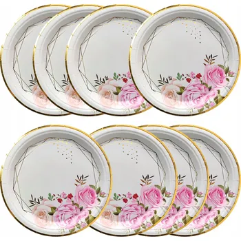 Talíř Krásné NA JEDNO POUŽITÍ TALÍŘE RŮŽIČKY 18cm 8ks Roses DEKORACE