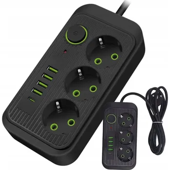 Napájecí kabel Prodlužovací Kabel s lištou Reálné ceny 2 m 8 ks zásuvek, černý