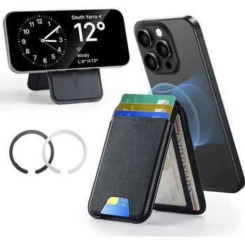 ESR - Klasický magnetický stojánek na peněženku (3C13210300165) - s magnetickým kroužkem, veganská kůže, nastavitelný, 3x slot na karty - černý