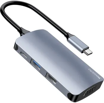 Yesido - Dokovací stanice 7v1 (HB16) - Type-C na 1x USB3.0, 2x USB2.0, TF/SD karta, 1x VGA, 1x Type-C, 5Gbps, PD100W - šedá barva