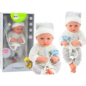 Panenka Panenka Miminko v bílo-šedém pruhovaném oblečení Čepice Dudlík Přikrývka