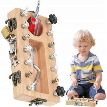 Dřevěná hračka Hračka Montessori pro děti, dřevěná tabule s vruty pro posílení mozku