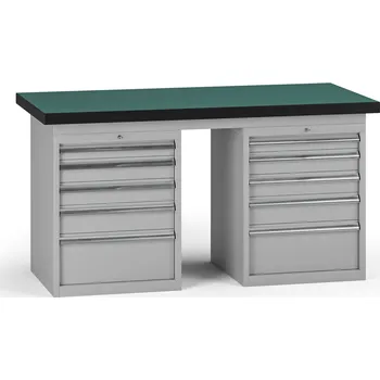 Dílenský stůl B2B Partner Pracovní stůl do dílny G8, 1500 x 750 x 800 mm, 2x kontejner, 10 zásuvek, šedá