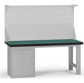 Dílenský stůl B2B Partner Pracovní stůl do dílny G8 s nástavbou, 1800 x 750 x 800 mm, 1x skříňka, šedá