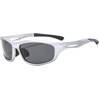 Sluneční brýle Techsuit - Cyklistické brýle (9309) - pro cyklistiku a sportovní aktivity v přírodě, polarizované, PC rám, unisex - stříbrné / šedé