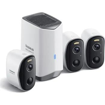 IP kamera Baseus - Venkovní bezpečnostní kamera N1 (S0TW012131) - 2K, 16GB, sada 3 kamer, obousměrný hovor, noční vidění, IP67, 7.800mAh - bílá