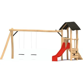 Dětské hřiště Playground System DĚTSKÉ HŘIŠTĚ sestava se skluzavkou a dvojhoupačkou z akátu - Strašilka 2