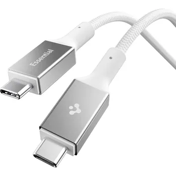 Datový kabel Spigen - Datový kabel Essential EB10010CC (ACA08774) - Rychlé nabíjení, Type-C na Type-C, 100 W, 5 Gb/s, čip E-Marker, 1 m - bílý