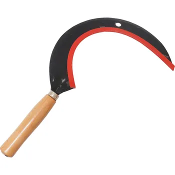 TOPTRADE zahradní srp – ocelová čepel 360 mm, dřevěná rukojeť (Ruční srp na trávu a byliny, ocelová čepel 360 mm, dřevěná rukojeť)