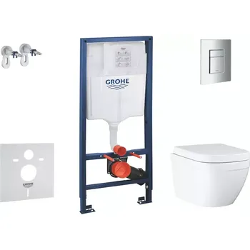 WC sada Grohe Solido - Set předstěnové instalace, klozetu a sedátka Euro Ceramic, softclose, Triple Vortex, tlačítko Even, chrom SANI15BB1105