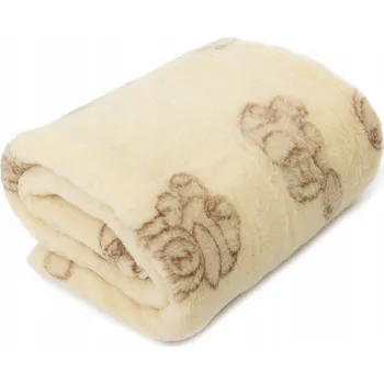 deka Koc Wełniany Australská Merino Vlna 100% Vlněný Pléd vzor medvídci hnědá béžová 180x200