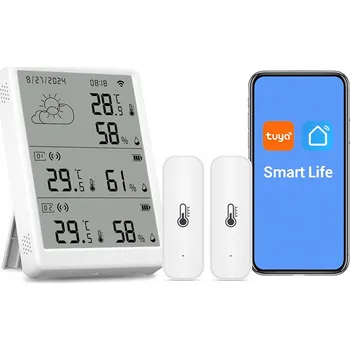 Meteostanice Digitální meteostanice s WIFI, vnitřní a venkovní teploměr, vlhkoměr, Tuya