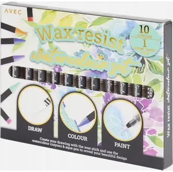 Kresba Akvarelová sada Avec WAX RESIST 10 akvarelových pastelek + 1 vosková pastelka + štětec