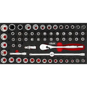 Vigor V4973N, Sada nářadí s nástrčnými klíči | 61 dílů, 0,8 x 5,5 – 1,2 x 8 mm, 3 – 24 mm, PH1 – PH3, PZ1 – PZ3, T15 – T55