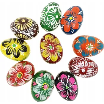 Velikonoční dekorace Kraslice dřevěné vajíčko ručně zdobené, střední, 10 ks vícebarevná