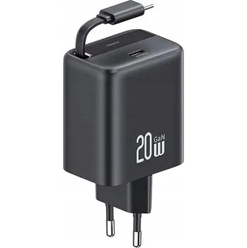 Síťová nabíječka USAMS USB-C se zatahovacím kabelem USB-C PD+QC 20W černá