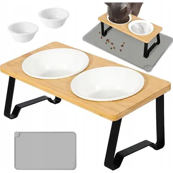 Miska pro psa DVOJITÁ MISKA PRO KOČKY PSA S PODSTAVCEM NA KRMIVO VODU JÍDLO NA STOJANU L