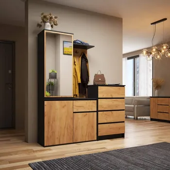 Předsíňová stěna Předsíňová stěna RUMIA - černá / dub craft