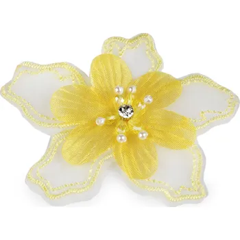 Květ s kamínkem a korálky k našití a nalepení Ø8 cm, střední, 3 žlutá světlá