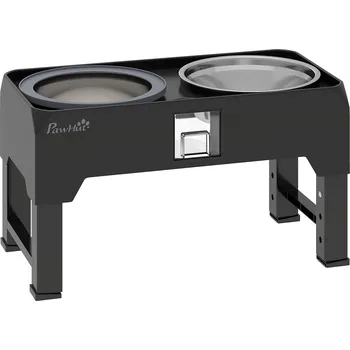 Miska pro psa PawHut vyvýšená miska pro psy, výškově nastavitelná, miska na krmivo s miskou na vodu, 2 misky z nerezové oceli pro malé až velké psy, černá